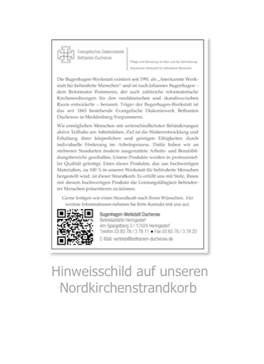 Hinweisschild auf unseren Nordkirchenstrandkorb